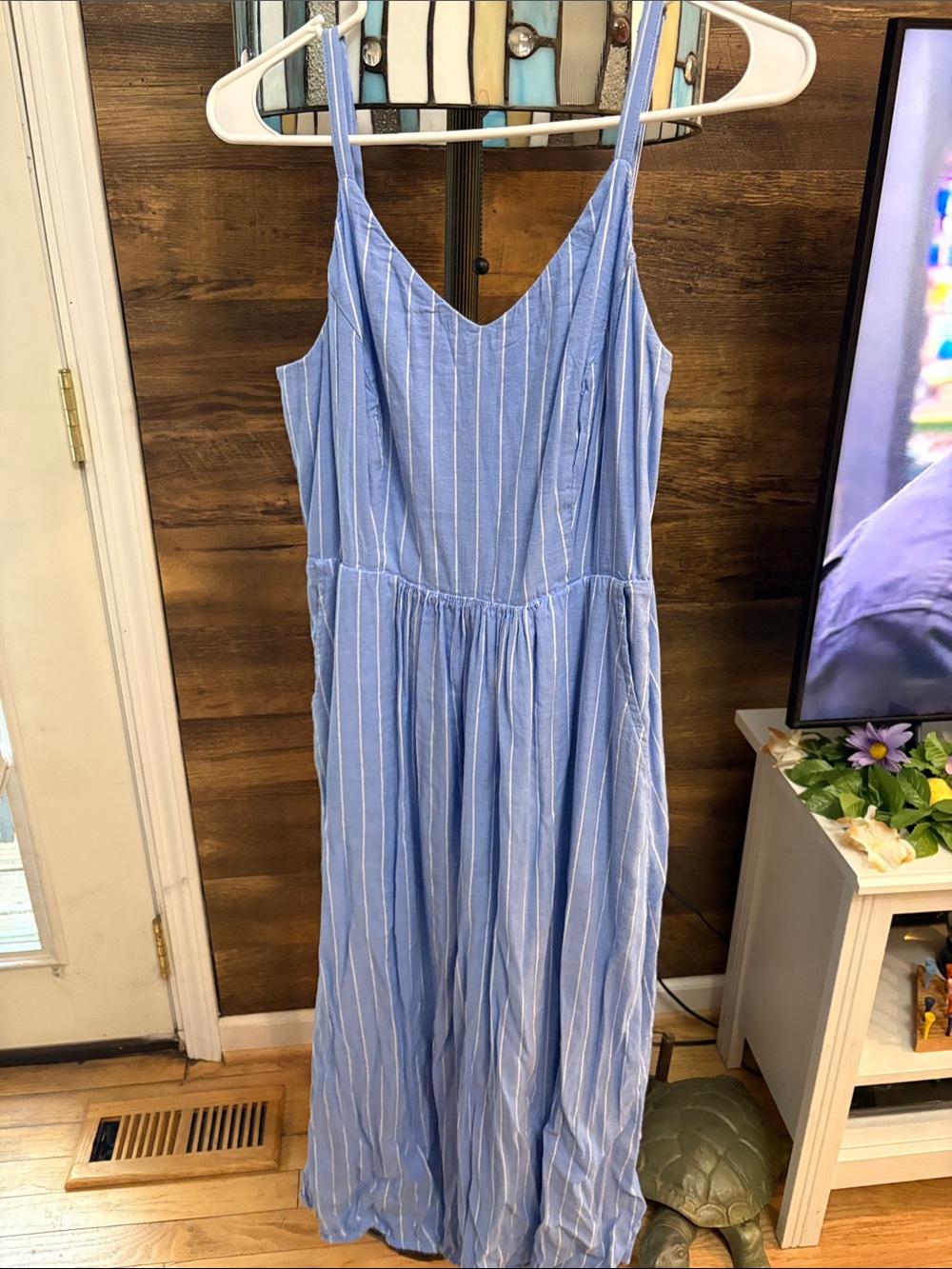 Old Navy Light Blue & White Striped Maxi Dress